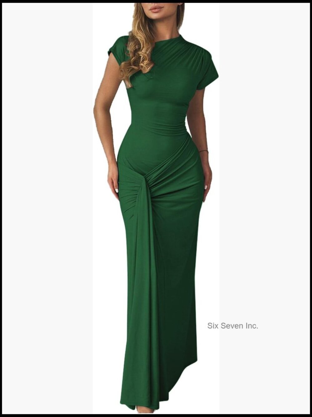 Sexy Mock Neck Bodycon Maxi Dress Ruched Short Sleeve Cocktail Party Dress